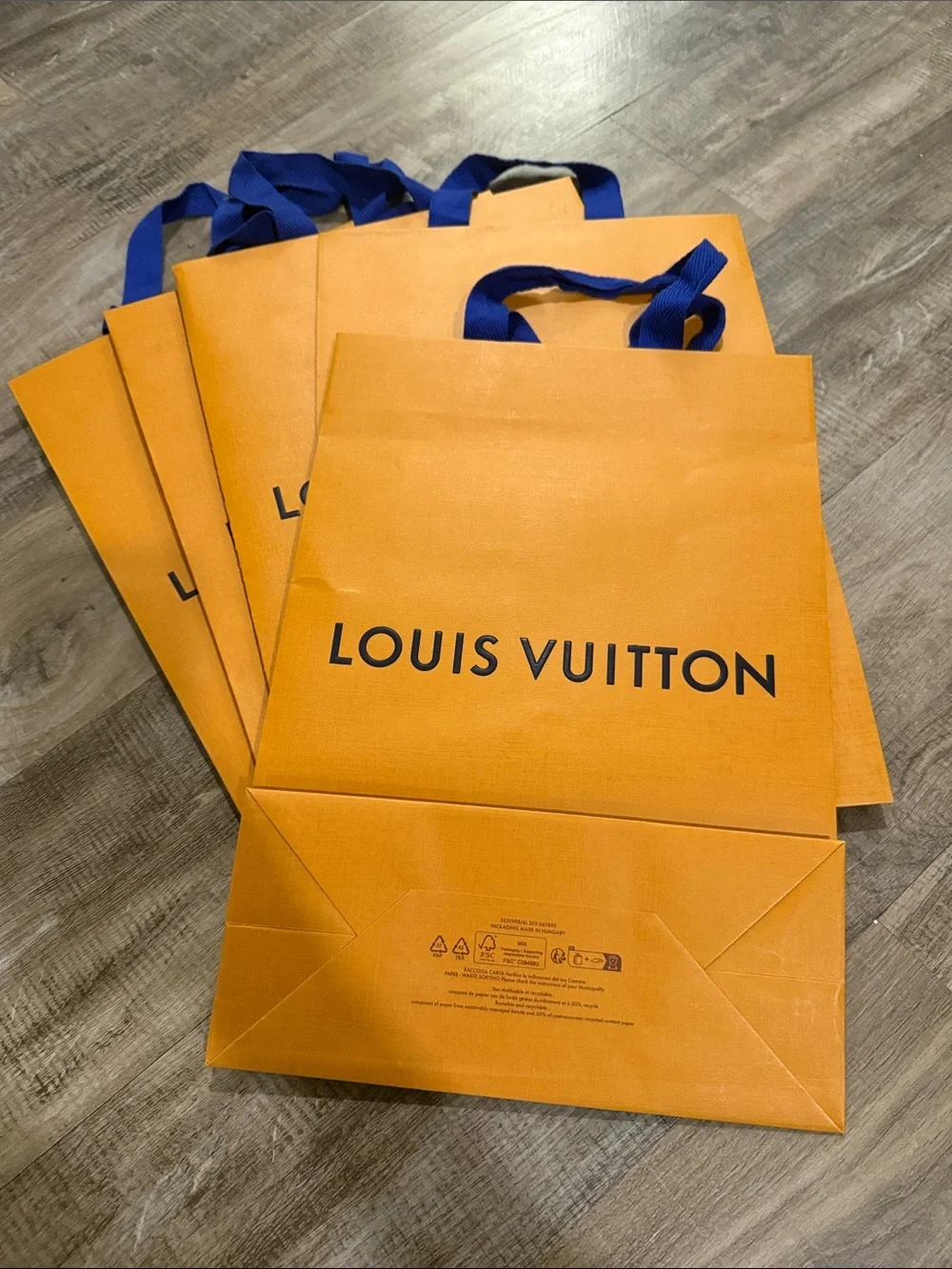 5 Louis Vuitton Orange Shopping Tote with Blue Handles